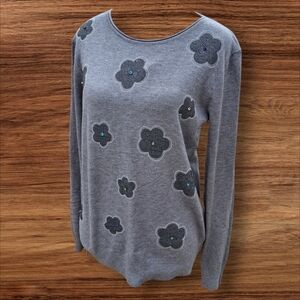 S. Christina Cashmere Gray Embellished Sequin Rhinestone Sweater Women Size L/XL